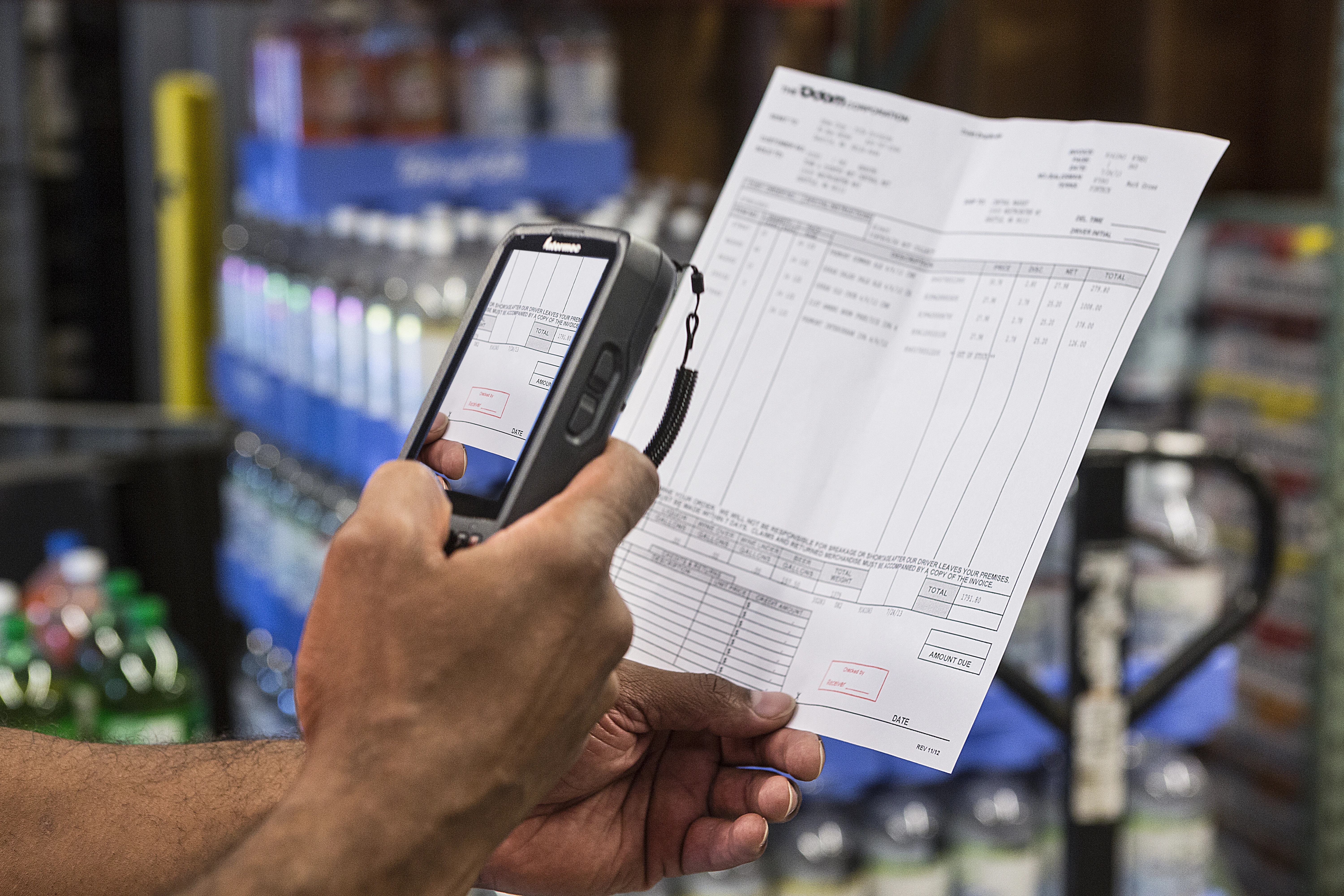 Closeup of a device scanning a form